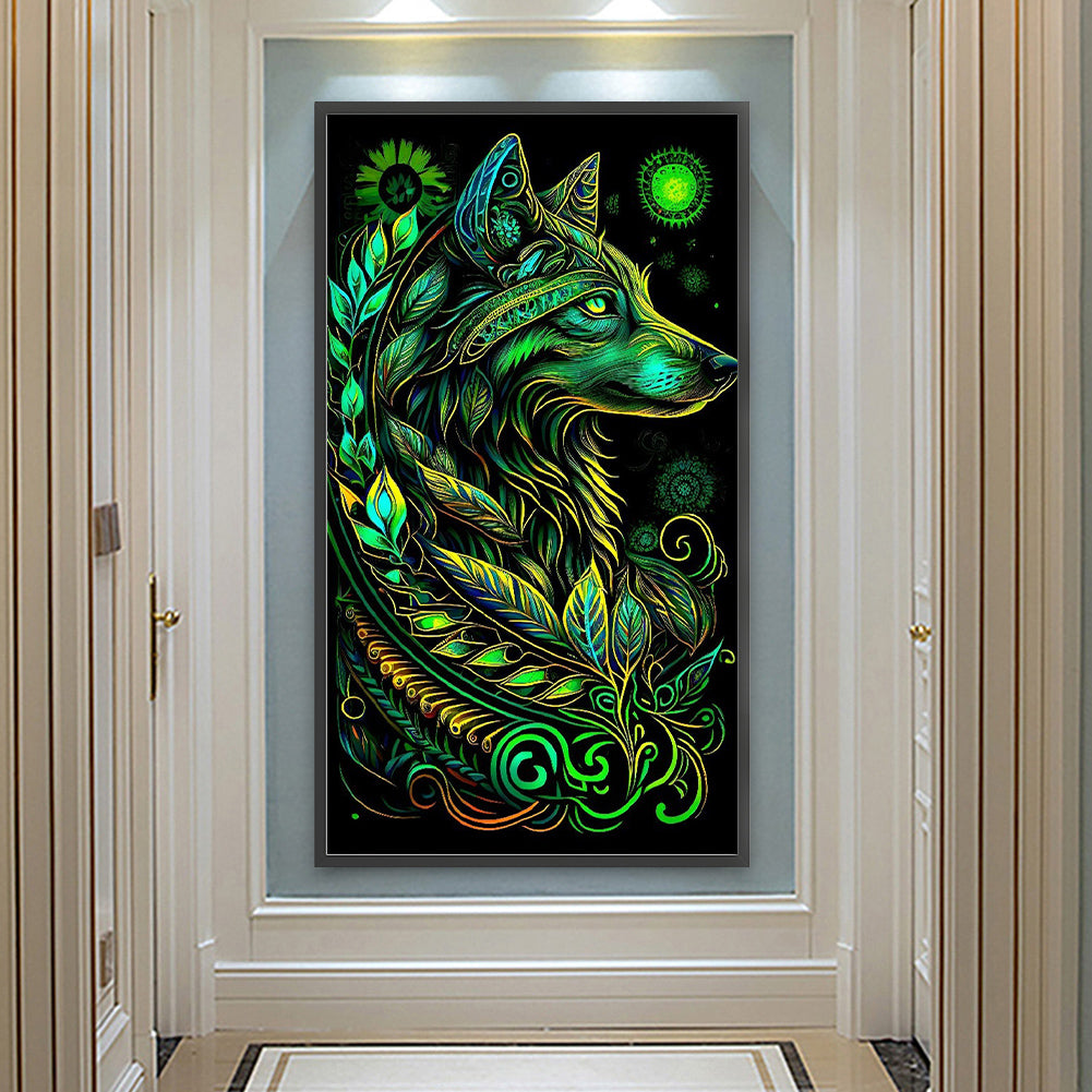 Green Wolf - Full Round Drill Diamond Painting 40*70CM