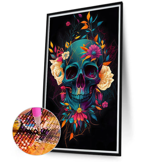 Flower Skull - Full Round Drill Diamond Painting 40*70CM