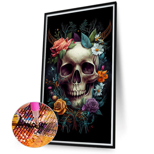 Flower Skull - Full Round Drill Diamond Painting 40*70CM