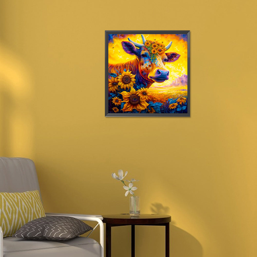 Sunflower And Cow - Full Round Drill Diamond Painting 30*30CM
