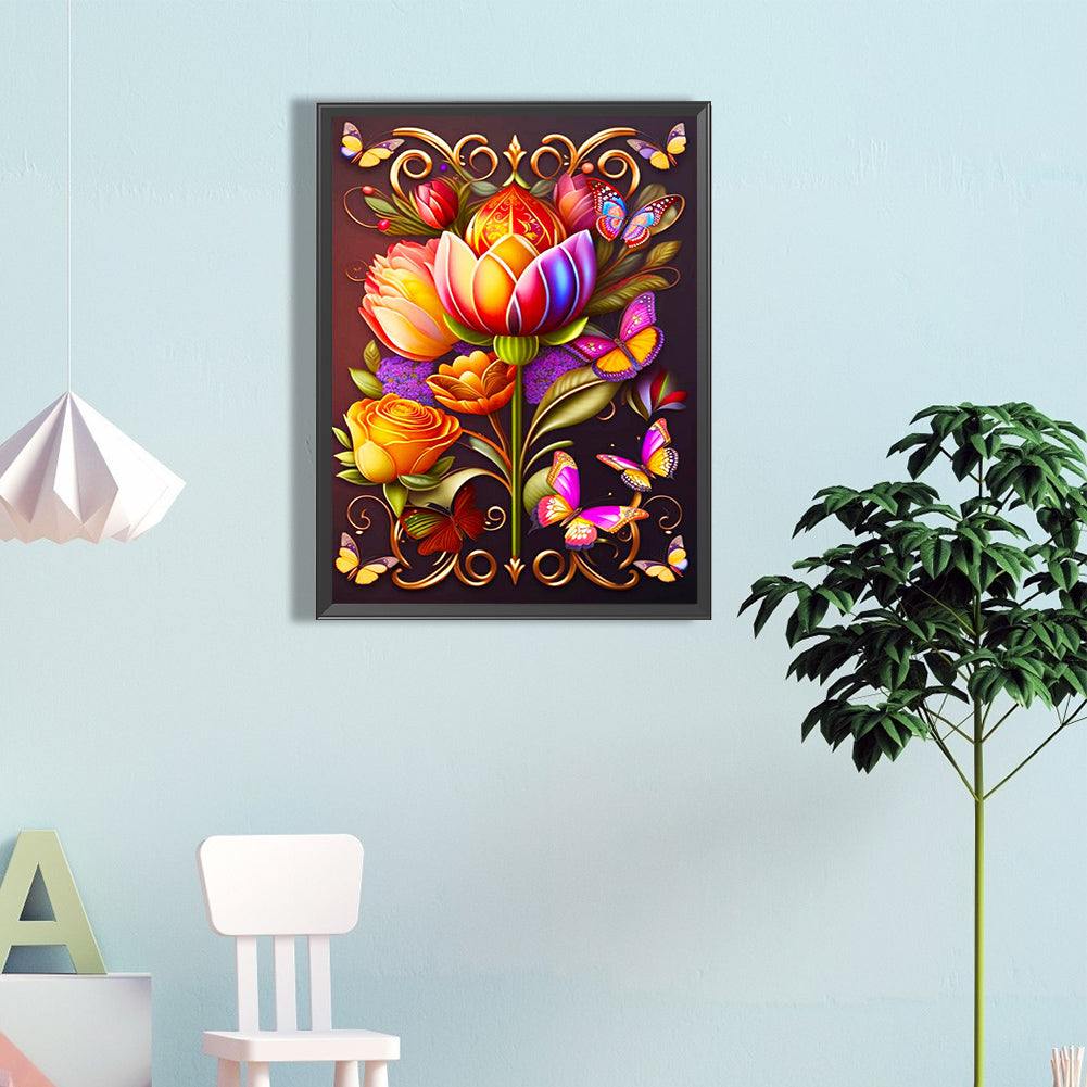 Tulips And Butterflies - Full Round Drill Diamond Painting 40*60CM