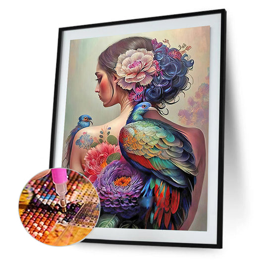 Peacock Tattoo Back Girl - Full Round Drill Diamond Painting 40*50CM