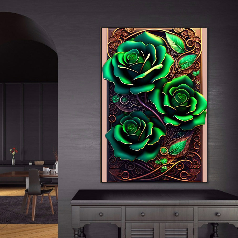 Green Rose - Full Round Drill Diamond Painting 50*75cm