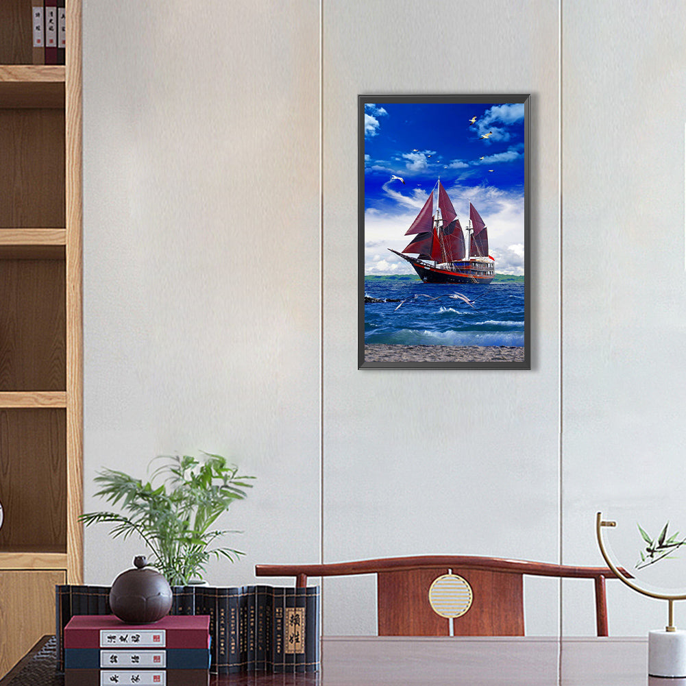 Sailboat - Full Round Drill Diamond Painting 30*50CM