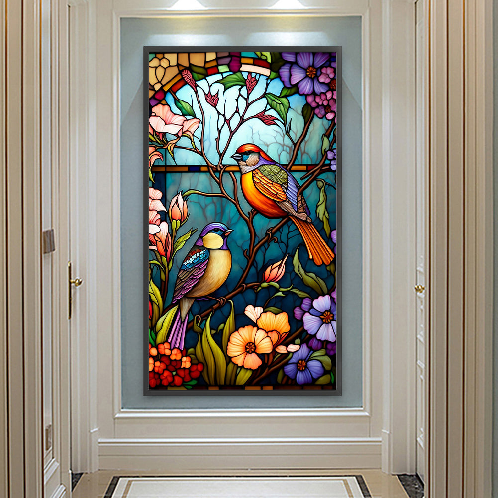 Flower And Bird Glass Painting - Full Round Drill Diamond Painting 40*70CM