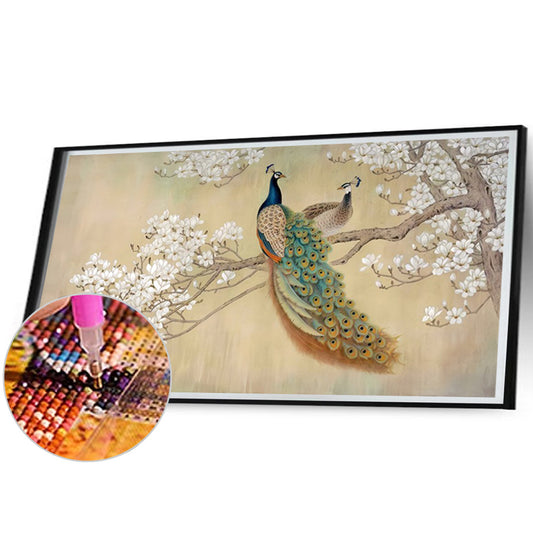 Peacock On Branch - Full Round Drill Diamond Painting 70*40CM
