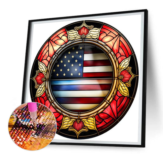 American Flag Painted On Round Glass - Full Round Drill Diamond Painting 30*30CM