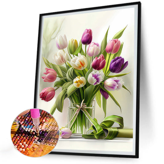 Vase Bouquet Tulips - Full Round Drill Diamond Painting 30*40CM