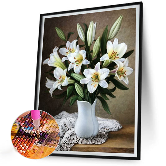 Vase Bouquet Lilies - Full Round Drill Diamond Painting 30*40CM