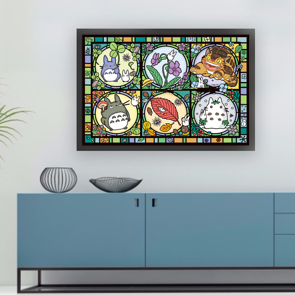 Glass Painting-Totoro And Its Friends - 11CT Stamped Cross Stitch 60*40CM