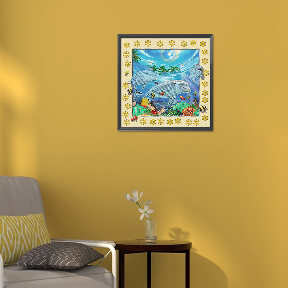 3D Stereoscopic Painting Of Dolphins - Special Shaped Drill Diamond Painting 30*30CM