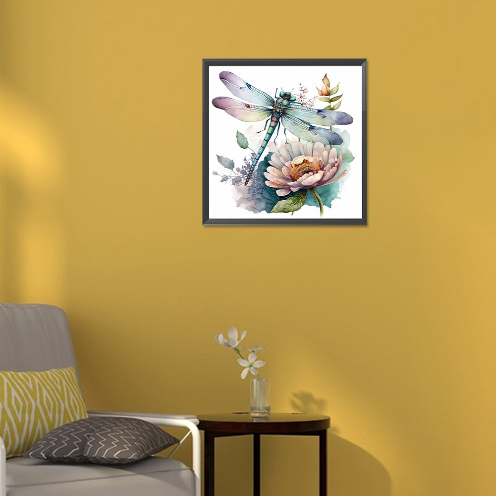 Watercolor Dragonfly - Full Round Drill Diamond Painting 30*30CM