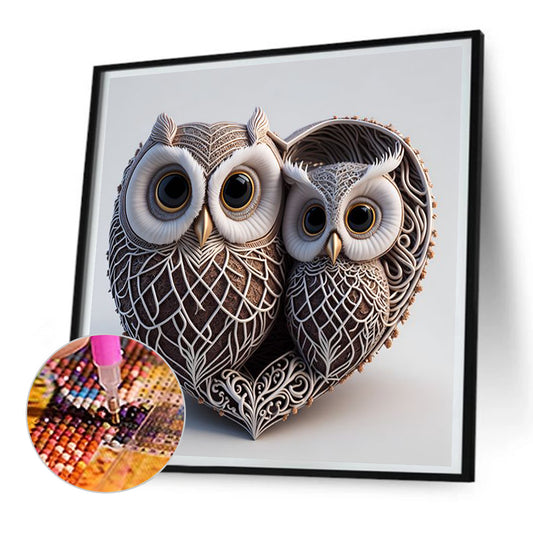 Heart Shaped Owl - Full Round Drill Diamond Painting 30*30CM