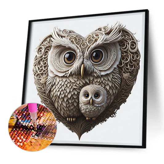 Heart Shaped Owl - Full Round Drill Diamond Painting 30*30CM