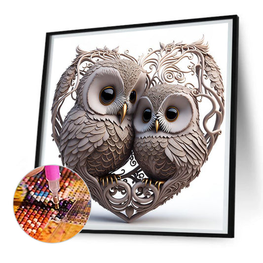 Heart Shaped Owl - Full Round Drill Diamond Painting 30*30CM