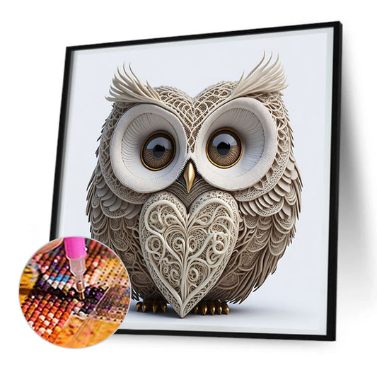Heart Shaped Owl - Full Round Drill Diamond Painting 30*30CM