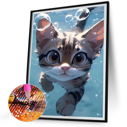 Kitten Swimming Underwater - Full Round Drill Diamond Painting 30*40CM
