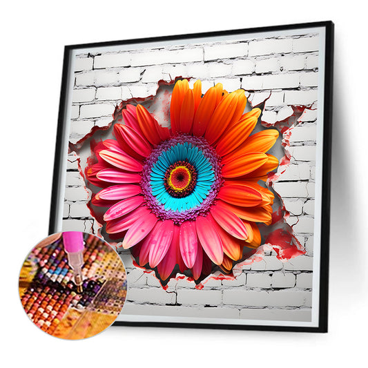 Flowers Growing In The Cracks Of The Wall - Full Round Drill Diamond Painting 30*30CM