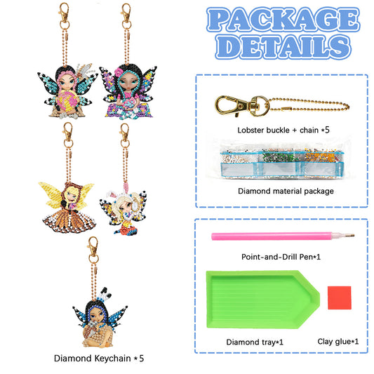 DIY Diamond Art Keychains Double Sided Full Drill Mosaic Making Lady Bag Pendant