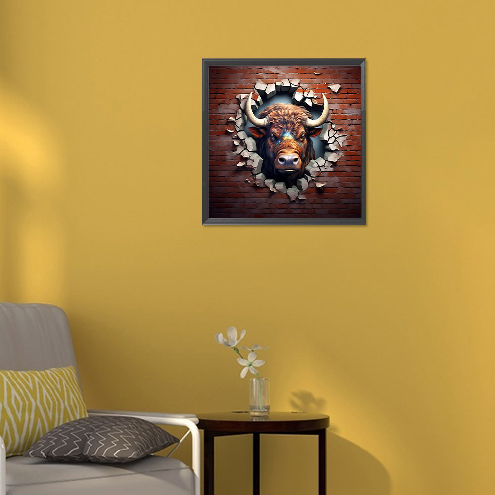The Small Animal Yak That Broke Through The Wall - Full Round Drill Diamond Painting 30*30CM