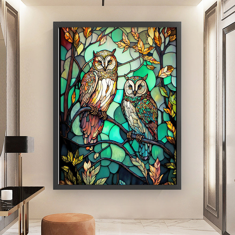 Glass Painting-Owl - 11CT Stamped Cross Stitch 50*65CM