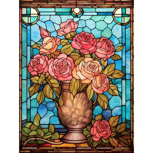 Glass Painting-Pink Rose - 11CT Stamped Cross Stitch 50*65CM