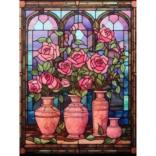 Glass Painting-Pink Rose - 11CT Stamped Cross Stitch 50*65CM