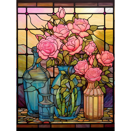 Glass Painting-Pink Rose - 11CT Stamped Cross Stitch 50*65CM