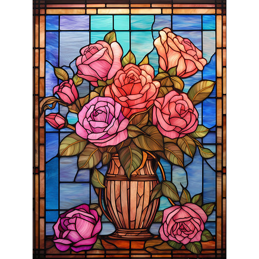 Glass Painting-Pink Rose - 11CT Stamped Cross Stitch 50*65CM
