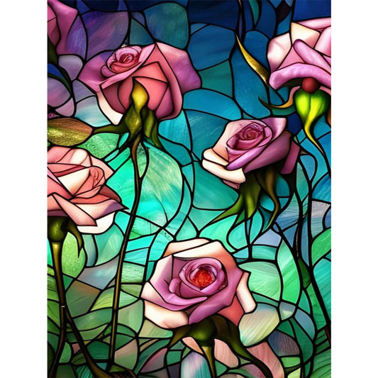 Glass Painting-Rose - 11CT Stamped Cross Stitch 40*55CM