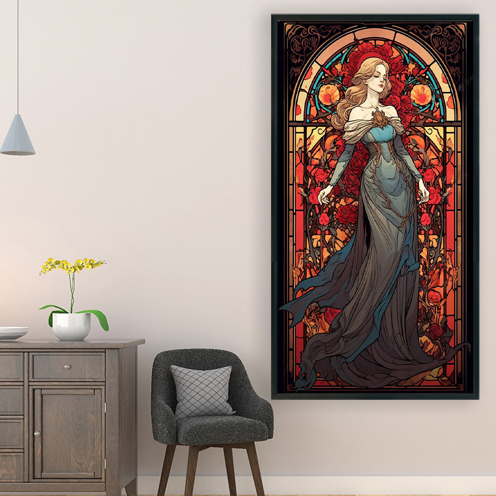 Glass Painting-Beauty - 11CT Stamped Cross Stitch 50*87CM