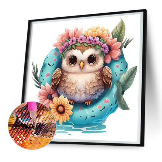 Summer Swimming Owl - Full Round Drill Diamond Painting 30*30CM