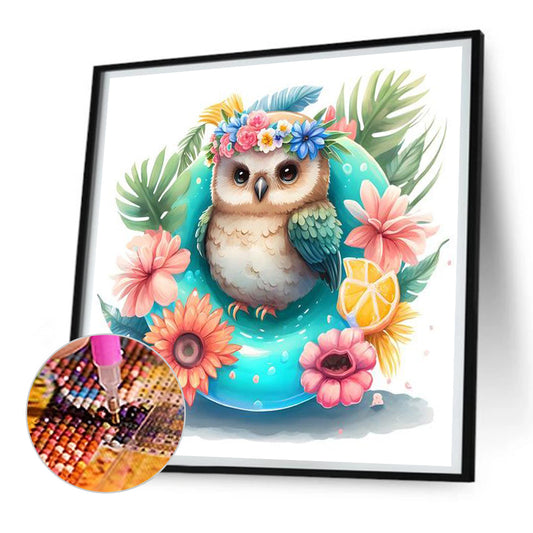 Summer Swimming Owl - Full Round Drill Diamond Painting 30*30CM