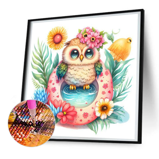 Summer Swimming Owl - Full Round Drill Diamond Painting 30*30CM