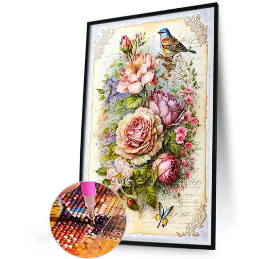 Bird On Flower Cluster - Full Round Drill Diamond Painting 40*60CM