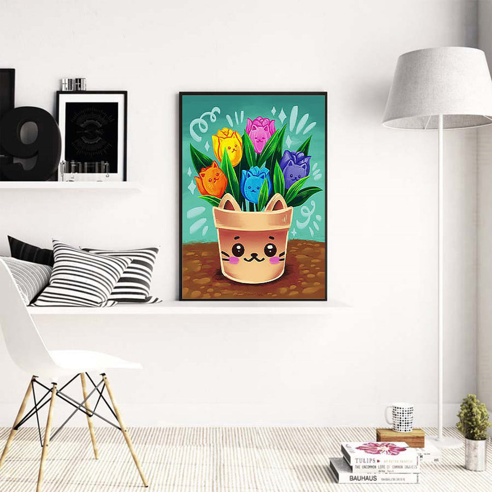 Cartoon Flowerpot - Full Round Drill Diamond Painting 40*50CM
