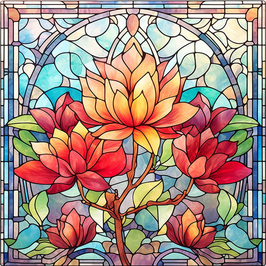 Glass Painting-Flowers - 11CT Stamped Cross Stitch 40*40CM