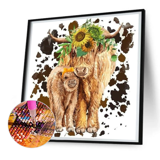 Sunflower And Cow - Full Round Drill Diamond Painting 30*30CM