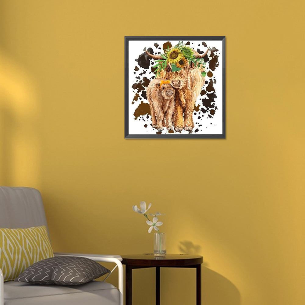 Sunflower And Cow - Full Round Drill Diamond Painting 30*30CM