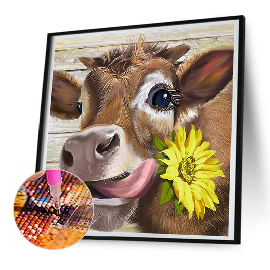 Sunflower And Cow - Full Round Drill Diamond Painting 30*30CM