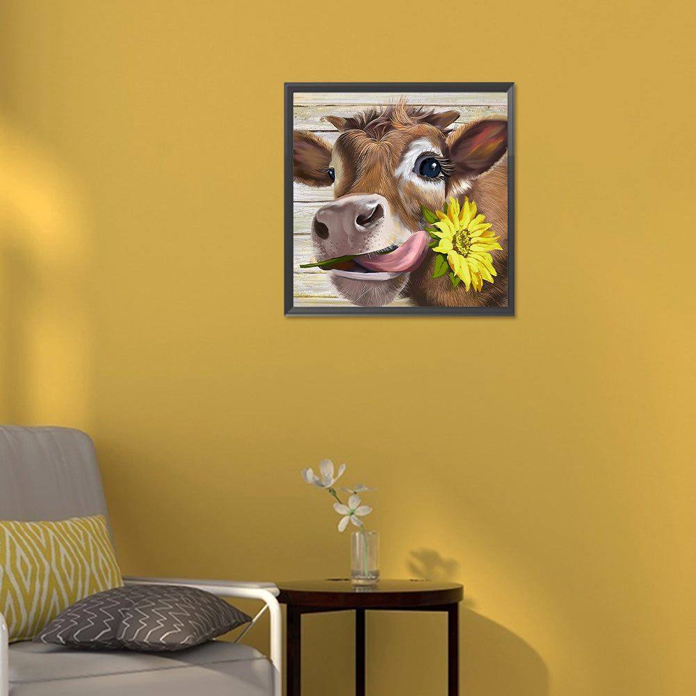 Sunflower And Cow - Full Round Drill Diamond Painting 30*30CM
