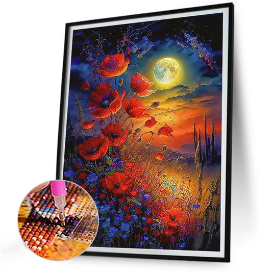 Poppies Moonlight - Full Round Drill Diamond Painting 30*40CM