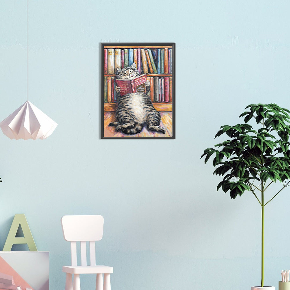 Reading Cat - Full Round Drill Diamond Painting 30*40CM