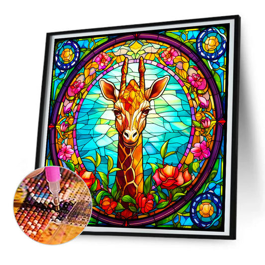 Glass Giraffe - Full Round Drill Diamond Painting 30*30CM