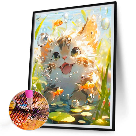 Cat Watching Fish - Full Round Drill Diamond Painting 30*40CM