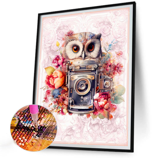Owl With Camera - Full Round Drill Diamond Painting 30*40CM