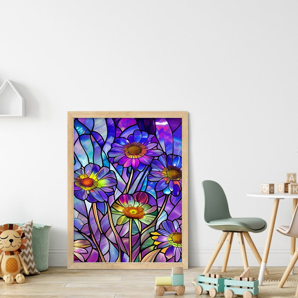 Glass Painting - Purple Chrysanthemum - 11CT Stamped Cross Stitch 40*55CM
