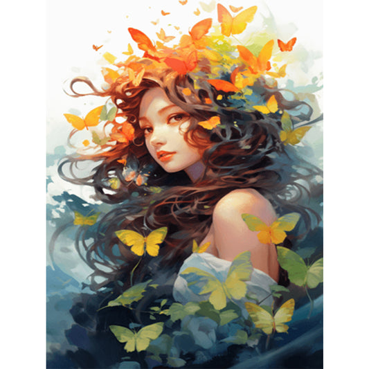 Flowers Butterfly Girl - 14CT Stamped Cross Stitch 45*55CM