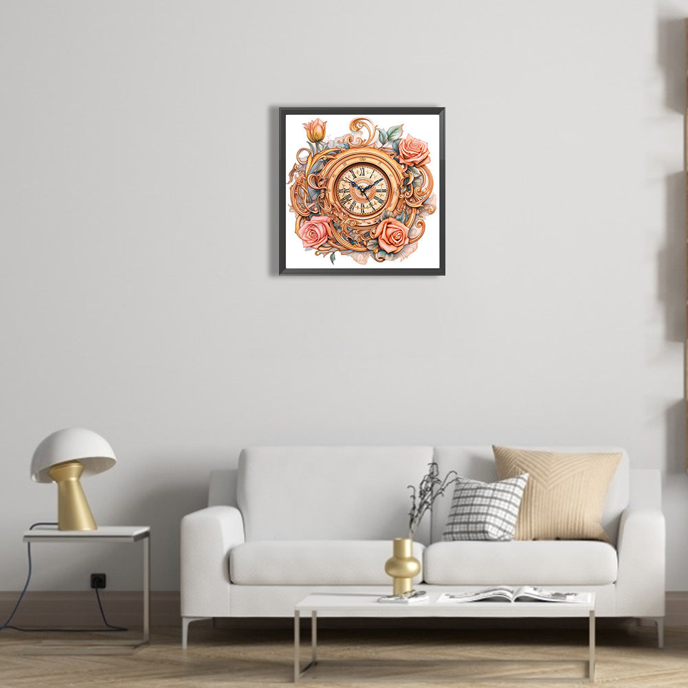 Flowers Clock - Full Square Drill Diamond Painting 40*40CM