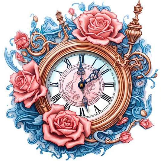 Flowers Clock - Full Square Drill Diamond Painting 40*40CM